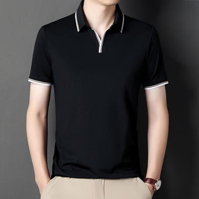 Heren Poloshirt Zomer Nieuw Heren Revers Korte Mouw T-shirt Koreaans Contrasterende Kleur Halve Mouw Top 4XL black