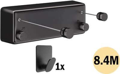 PLAY IT Waslijn Uittrekbaar 8.4 meter Zwart - 2x 4.2 meter - Wanddroogrek - Wasrek