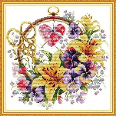 Eenvoudige Borduurpatronen voor Volwassenen met Voorbedrukte Magnolia Bloemen, 14 CT Naaldwerk Kit voor DIY Kunst en Wanddecoratie