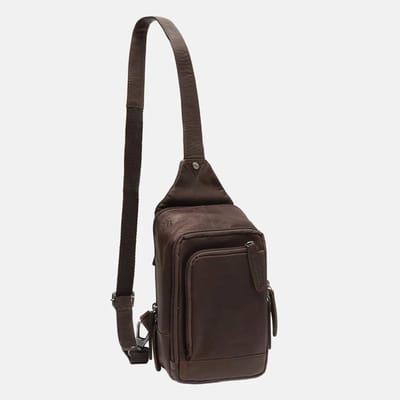 The Chesterfield Brand Leren Slingtas Riga Crossbodybag Brown Donkerbruin