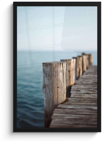 Poster in lijst - Fotolijst 40x60 cm - Posters - Houten steiger - Helderblauwe lucht - Posterlijst zwart - Decoratie - Wanddecoratie woonkamer - Muurdecoratie slaapkamer