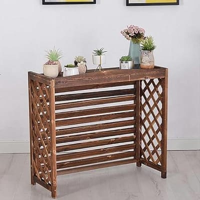 Airco Hoes Hout - Privacy Scherm - Buitenruimte Verfraaien - Lamellenontwerp - Diverse Maten - Houtkleur