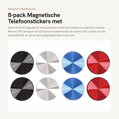 Dailygoods- Telefoonstickers 8-pack - Magnetische Platen - Antislip Basis - 360° Rotatie - TPU Airbag - Universele Compatibiliteit - Magnetische Stickers