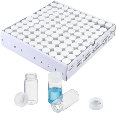100 Glazen Potjes voor Kralen, 20ml Ampullen, Opslagbuizen voor DIY Sieraden met PP Doppen, Perfect voor Kralen en Diamanten, 2.8 x 5.8 cm