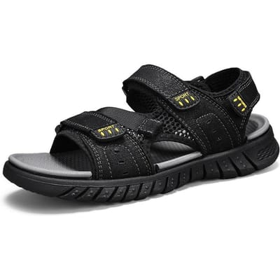 Heren Sandalen Nieuwe Zomer Echt Leer Teenbox Strand Schoenen Antislip Slijtvast Vrije Tijd Sport Rijsandalen 48 zwart