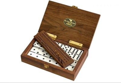 Luxe Domino Set - Traditioneel Spel - Strategisch Spelen - Zwarte Walnoot Kist - 28 Stenen - Wit Zwart