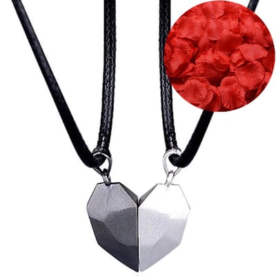 Magnetische Hartjes Ketting Set + Rozenblaadjes = Valentijn Cadeautje voor Hem en Haar - Valentijnsdag - Valentijn Cadeautje voor Mannen