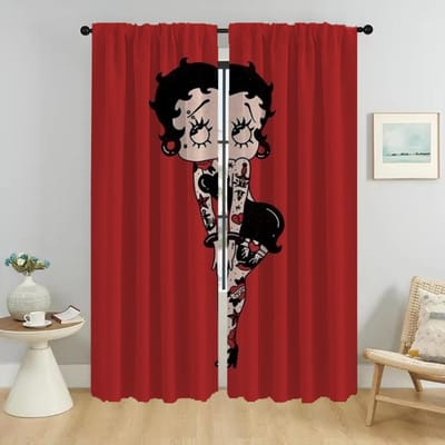 Betty Boop Gordijnen voor Woonkamer Gordijn Shades Tule voor Slaapkamer Huis Interieur Gordijnen 2 Stuks Scheidingswand Keuken Kind W50xH70cmx2pcs-CL gray