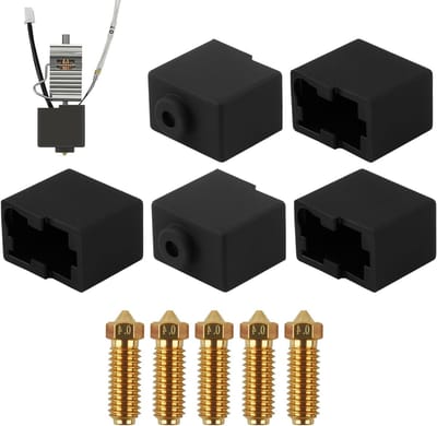 5 stuks 0.4mm nozzles en siliconen basis voor 3D-printer, 5 messing nozzles en 5 siliconen sokken, accessoires voor 3D-printen, vervangonderdelen en verbeterde prestaties