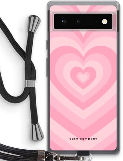 Case Company® - Hoesje met koord geschikt voor Google Pixel 6 hoesje met Koord - Hart Roos - Telefoonhoesje met Zwart Koord - Bescherming aan alle Kanten en Over de Schermrand