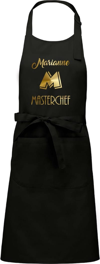 Naam cadeau - Masterchef - unisex keukenschort/barbecueschort - zwart - cadeau voor hem en haar