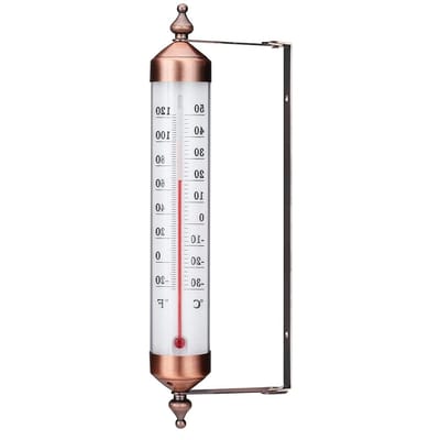 Tuinthermometer Bronzen Design - Wandthermometer Kamer - Temperatuur Meten - Duidelijke Rode Zone - 25.5 cm Hoog - Bronskleurig