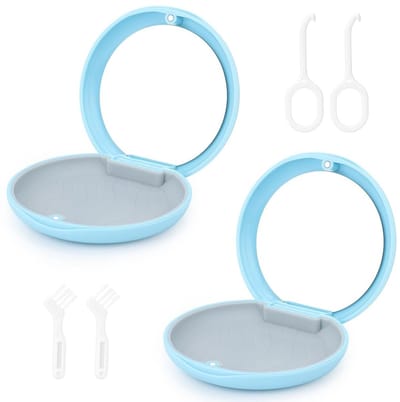 Set van 2 Tandenborstels met Spiegeltje en Orthodontische Beschermdoos, Inclusief Verwijdertool en Borstel (Blauw) - Ideaal voor Orthodontie, Tandverzorging en Reisgebruik