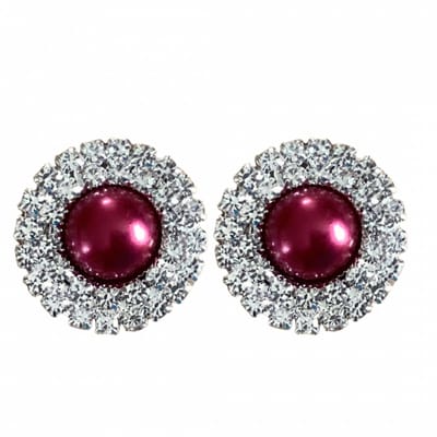 Clip oorbellen strass bordeaux 2.5 cm