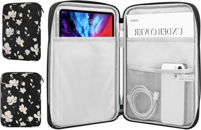 Tablethoes voor 9-11 Inch Tablets, Geschikt voor iPad Pro 11, iPad Air en Galaxy Tab - Zwart en Witte Magnolia Design, Bescherming en Stijl