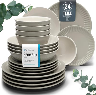 Pure Living Hygge 24-Delig Serviesset - Lichtbruin - 6 Personen - Magnetronveilig - Krasbestendig