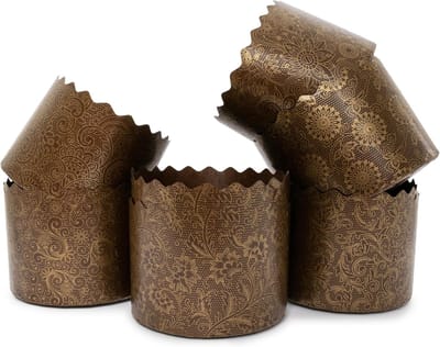 Famanu - Papieren antiaanbak-bakvormen voor Italiaanse panettone, paasbrood, paska, kulich, 340 g, 12 stuks, bruin ontwerp, b 11 x h 8,5 cm