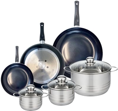 Set van 3 Koekenpannen 20, 28 en 32 cm en 3 kookpotten 14, 16 en 24 cm Elo Prima Brillant