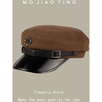 Japanse Retro Anker Tag Punk Marine Blauwe Hoed Herfst en Winter Nieuwe Winddichte Veelzijdige Hoed Dames Britse Stijl Baret Trend One Size brown