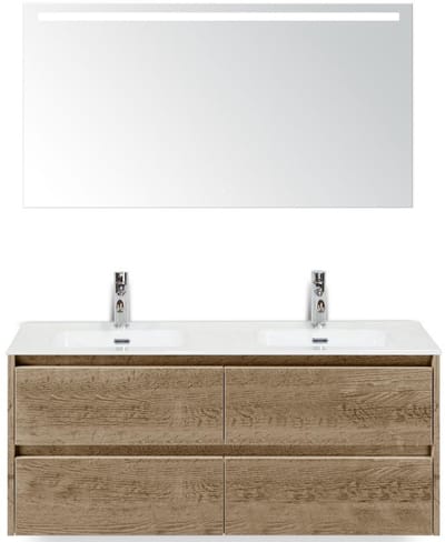 Dante Badmeubelset 120 cm - 4 Laden Natuur Eiken - Keramische Wastafel Wit Cover met Sence Spiegel
