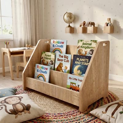 Zeo Wood® - Boekenkast Kind - Boekenrek Kind - Boekenrek Kinderkamer - Kinderboekenkast - Montessori Boekenkast - Houtkleur - Boekenkast Staand