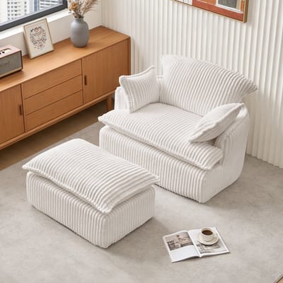 MODFU Fauteuil Met Hocker - Gecomprimeerd Ontwerp - Modern Met Vintage Uitstraling - Voor Woonkamer - Beige