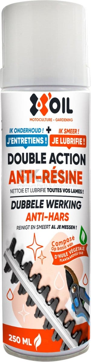 X'OIL antiharsspray, reiniger en smeermiddel voor heggenschaarmessen, snoeischaren. 250 ml