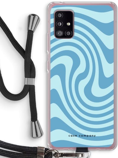 Case Company® - Hoesje met koord geschikt voor Samsung Galaxy A51 5G hoesje met Koord - Swirl Blauw - Telefoonhoesje met Zwart Koord - Bescherming aan alle Kanten en Over de Schermrand