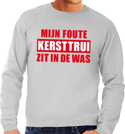 Bellatio Decorations Foute kersttrui - sweater - grijs - Mijn Foute Kersttrui Zit In De Was - voor heren S