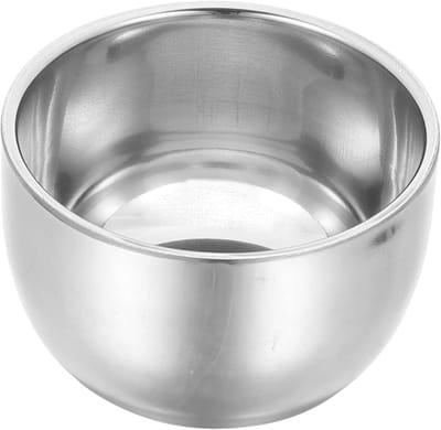 Scheerkom Metaal - Scheerschuim Beker - Baard Verzorging - Dubbelwandig Roestvrij Staal - 8.2x5.8CM - Zilverkleurig