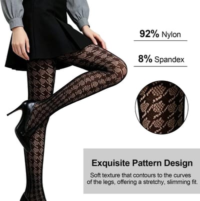 Elegante Bloemenpatroon Panty's voor Dames, 2 Paar - Zwarte Netpanty, Hoge Taille, Transparant en Comfortabel