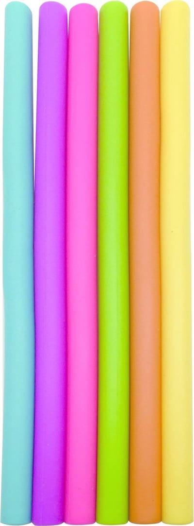Dotz 6 rechte silicone rietjes in verschillende kleuren met reinigingsborstel 25cm