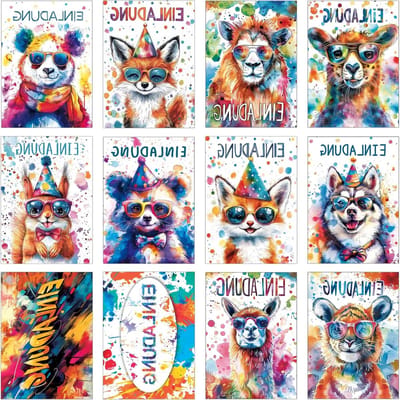 Schattige dieren verjaardagsuitnodigingen voor jongens en meisjes, 12 stuks, feestuitnodigingen voor kinderfeestjes