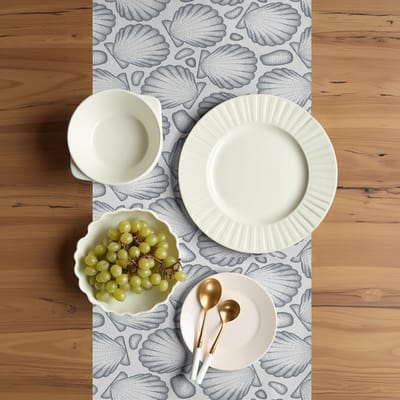 ABAKUHAUS Schelpen-tafel-loper – donkerblauw/wit, 40×225 cm