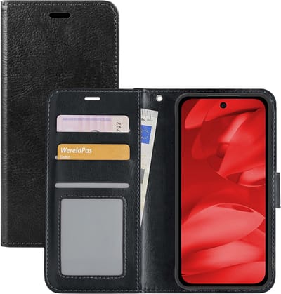 Hoesje - Met Pasjeshouder - Geschikt voor Google Pixel 9a - Luxe Bookcase Portemonee - Flip Case - Kunstleer Book Case - Flipcase - Book Cover - Walletcase - Portemonneehoes - Zwart