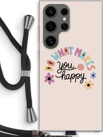 Case Company® - Hoesje met koord geschikt voor Samsung Galaxy S24 Ultra hoesje met Koord - Happy days - Telefoonhoesje met Zwart Koord - Bescherming aan alle Kanten en Over de Schermrand