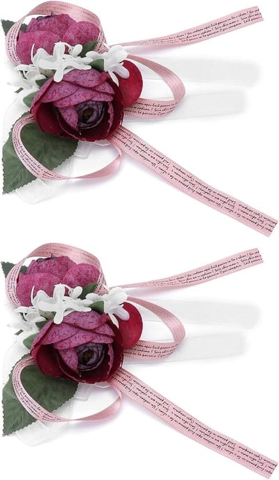 Pols Bloemen - Bruidsmeisje Corsage - Feestelijke Decoratie - Zijde Materiaal - 14 x 9 x 3 cm - Paars