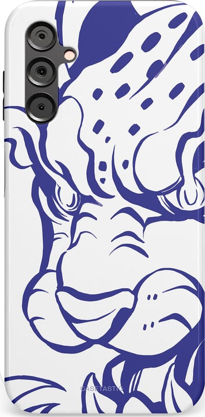 Casetastic Hoesje Geschikt voor Samsung A14 (5G/4G) - Stijlvolle Beschermende Duo-layer Case - Blauwe Panter Hoofd