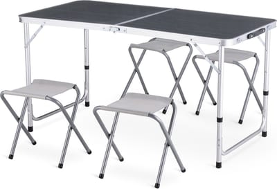 Outtec® Campingtafel met 4 Stoelen - 120 x 60 cm - in Hoogte Verstelbaar Kleine Tafel, Klaptafel, Balkontafel, Tafel - voor Camping, Balkon, Tuin, Strand