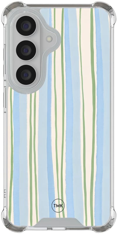 Shockproof hoesje geschikt voor Samsung Galaxy S26 - Pastelblauwe strepen - Schokbestendig - Verhoogde randen - TPU case - Extra Sterke Back Cover - Gestreept - Transparant, Blauw