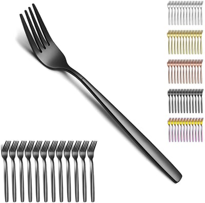 Dailygoods- Tafelvorken 12 Delig - Roestvrij Staal - Gecoat Zwart - Dinervorkset - Lepelbestek - Elegant Ontwerp - Bestekset