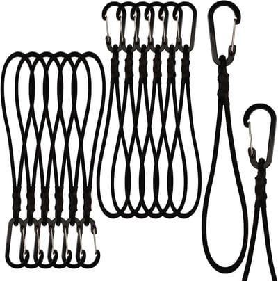 Elastische spanbanden met karabijnhaak - 10 stuks, 15 cm, ideaal voor camping, dekzeilen en tenten, sterke rubberen spanners