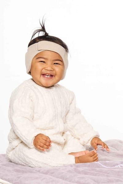 Dooky Baby Gehoorbescherming – Zachte Verstelbare Hoofdband – 6-12 Maanden - Beige – Oeko-Tex Katoen – Licht & Comfortabel