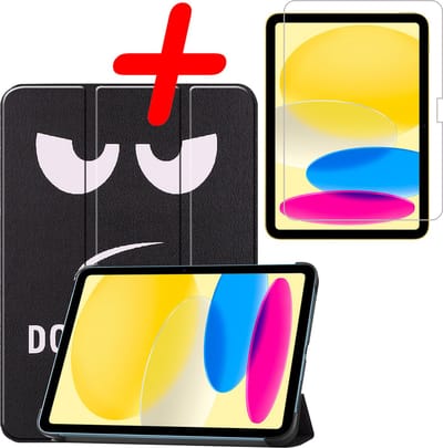 Hoesje Geschikt voor Apple iPad 10 (2022) - 10.9 inch - 10e Generatie - Met Screenprotector - Trifold Bookcase - Hard Cover - Hardcover Book Case - Tablet Hoes - Don't Touch Me