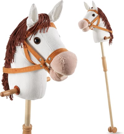 tectake® Hobby Horse - Stokpaard - Stokpaardje - Speelgoed voor Kinderen - Houten Stok met Wieltjes - 103 cm - Vanaf 2 Jaar - Wit