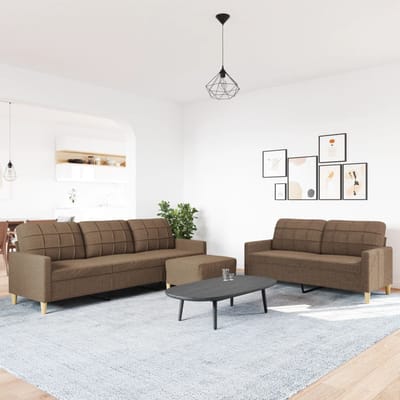vidaXL - 3-delige - Loungeset - met - voetenbank - stof - bruin