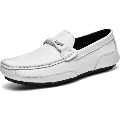 Herfst en Winter Nieuwe Bovenlaag Leer Luie Schoenen Kleine Maat Heren Casual Leren Schoenen Zacht Oppervlak Rijschoenen 44 white