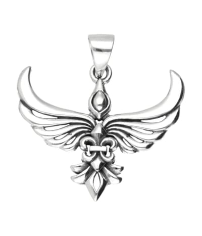 Zilveren Feniks met fleur de lis kettinghanger