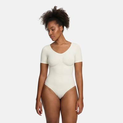 cfab - T-shirt bodysuit met corrigerende shapewear en slipje - Wit - XS - Corrigerende Body - Naadlos - corrigerend ondergoed dames