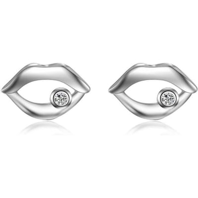 925 Sterling Zilver Zirconia Lippen Piercing Stud Oorbellen Voor Vrouwen Meisjes Bruiloft Punk Sieraden Pendientes Eh880 white